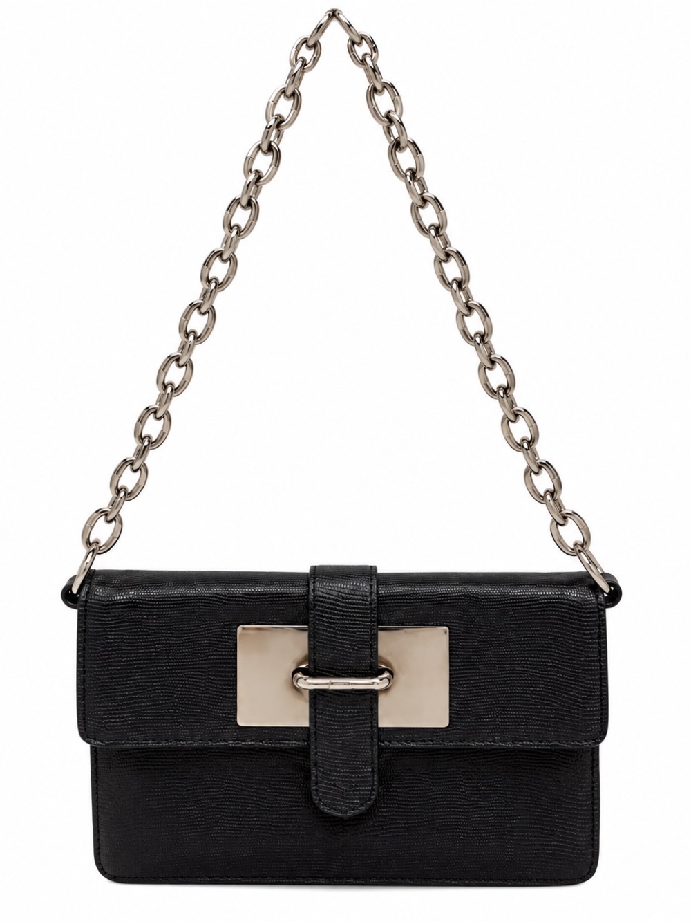 Furla Black  Leather Chain Shoulder Bag Flap Purse